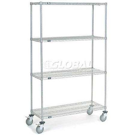 Nexel 4 Shelf Truck, Chrome, 48inW x 18inD x 80inH, Polyurethane Swivel Casters, 2 Brakes 168223B